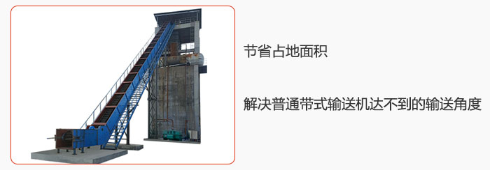節(jié)省占地面積，解決普通帶式輸送機(jī)達(dá)不到的輸送角度。